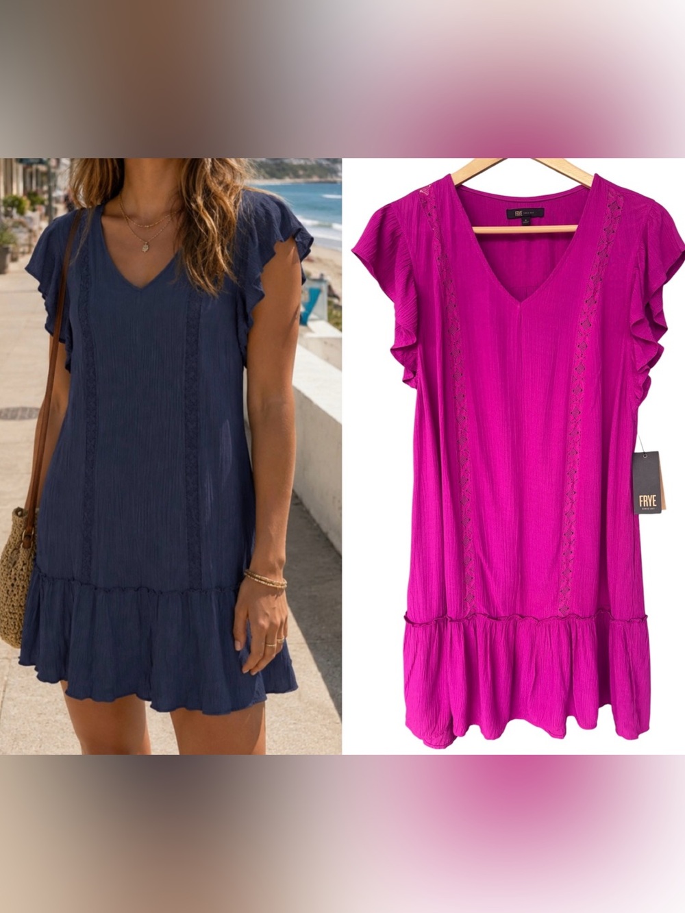 FRYE NWT Berry V-Neck Ruffle Cap Sleeves Dress Small